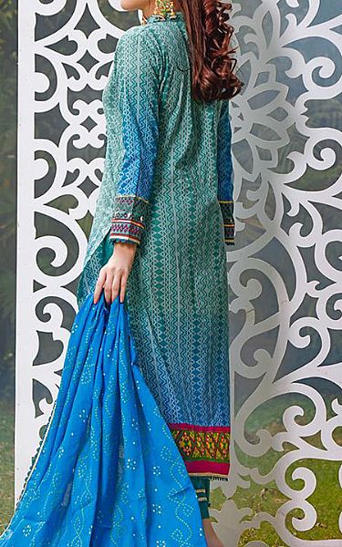 Al Zohaib Teal Cambric Suit | Pakistani Dresses in USA- Image 2