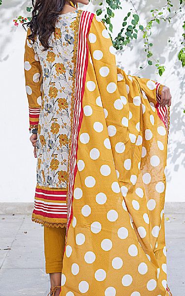Al Zohaib Off White/Mustard Lawn Suit | Pakistani Lawn Suits- Image 2