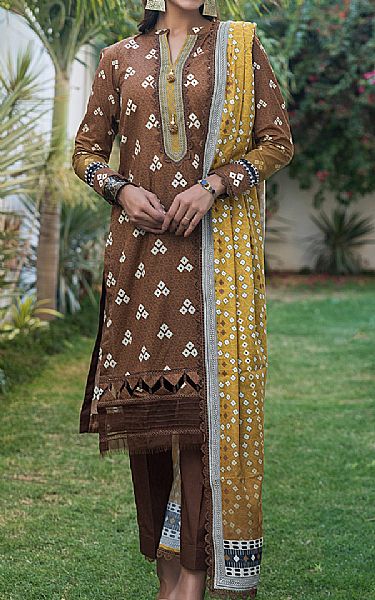 Al Zohaib Brown Lawn Suit | Pakistani Lawn Suits- Image 1
