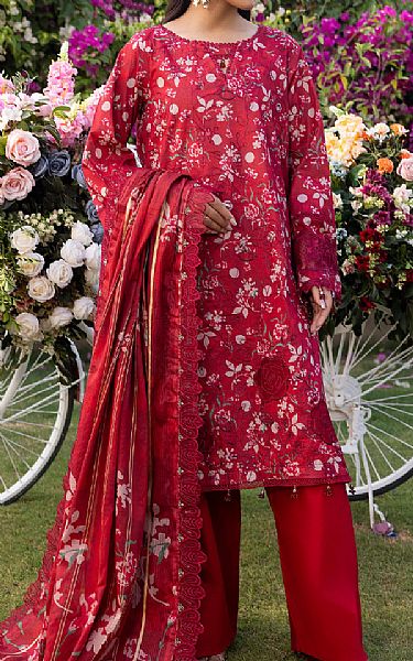 Al Zohaib Red Lawn Suit | Pakistani Lawn Dress in USA- Image 1