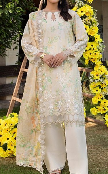 Al Zohaib Ivory Lawn Suit | Pakistani Lawn Dress in USA- Image 1