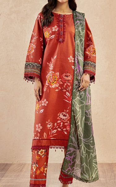 Al Zohaib Sunrise Orange Lawn Suit | Pakistani Lawn Dress in USA- Image 1