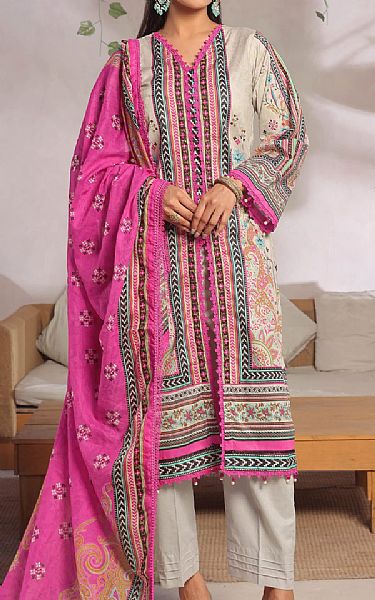 Al Zohaib Ivory/Pink Lawn Suit | Pakistani Lawn Dress in USA- Image 1