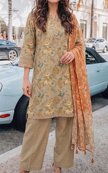 Al Zohaib Beige Lawn Suit | Pakistani Lawn Dress in USA- Image 1