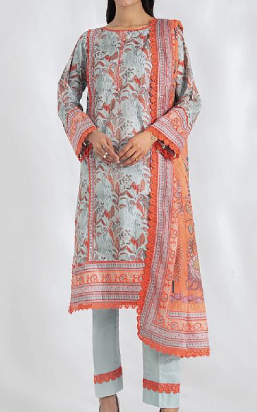 Al Zohaib Light Blue/Orange Lawn Suit | Pakistani Lawn Dress in USA- Image 1