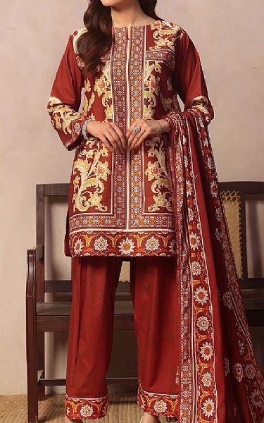 Al Zohaib Pale Carmine Lawn Suit | Pakistani Lawn Dress in USA- Image 1
