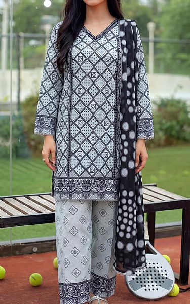 Al Zohaib Light Grey/Black Lawn Suit | Pakistani Lawn Dress in USA- Image 1