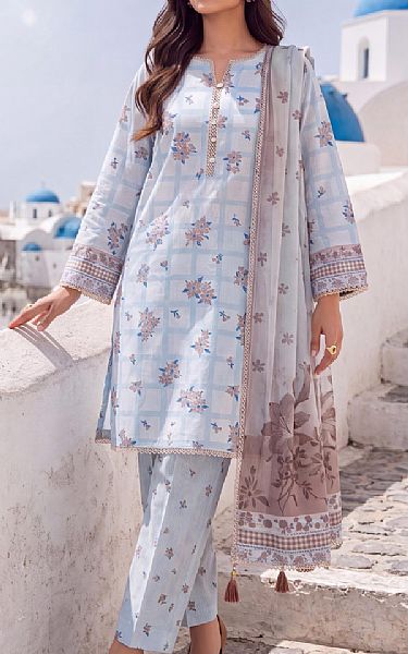 Al Zohaib Off White/Light Blue Lawn Suit | Pakistani Lawn Dress in USA- Image 1