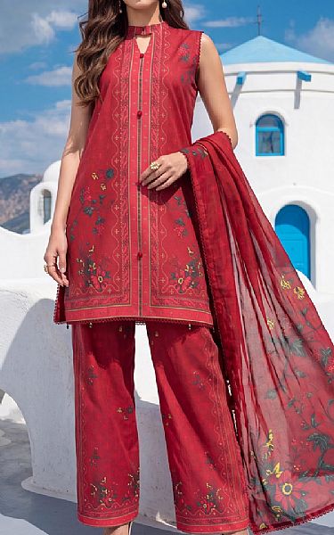 Al Zohaib Vivid Burgundy Lawn Suit | Pakistani Lawn Dress in USA- Image 1