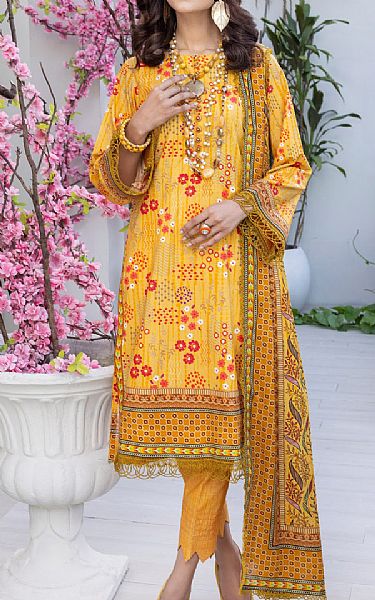 Al Zohaib Saffron Mango Cambric Suit | Pakistani Winter Dresses- Image 1