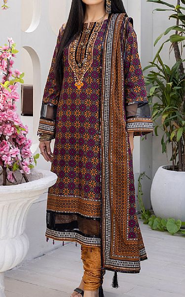 Al Zohaib Egg Plant / Rust Cambric Suit | Pakistani Winter Dresses- Image 1