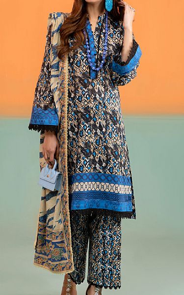 Al Zohaib Black/Blue Lawn Suit | Pakistani Lawn Suits- Image 1