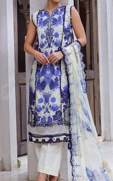 Al Zohaib Off White/Purple Lawn Suit | Pakistani Lawn Dress in USA- Image 1