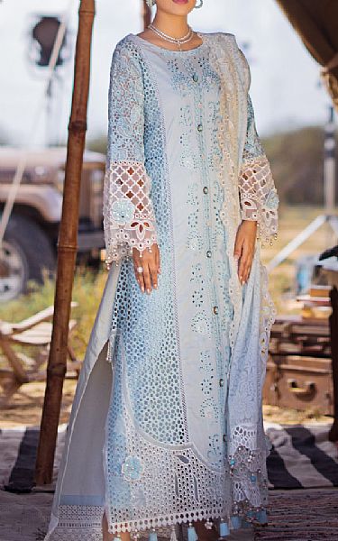 Mahiymaan Baby Blue Lawn Suit | Pakistani Lawn Suits- Image 1