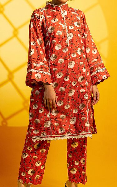 Al Zohaib Portland Orange Cambric Suit (2 Pcs) | Pakistani Winter Dresses in USA- Image 1