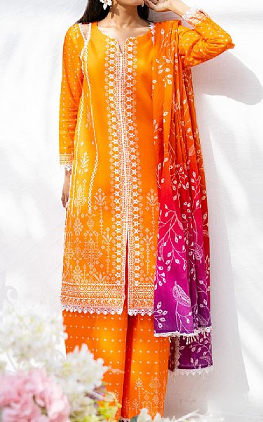 Al Zohaib Safety Orange Lawn Suit | Pakistani Lawn Dress in USA- Image 1