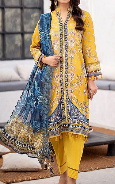 Al Zohaib Golden Yellow Cambric Suit | Pakistani Lawn Suits- Image 1