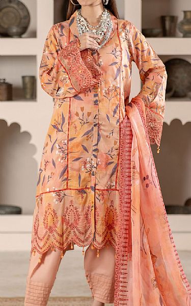 Al Zohaib Peach Lawn Suit | Pakistani Lawn Dress in USA- Image 1