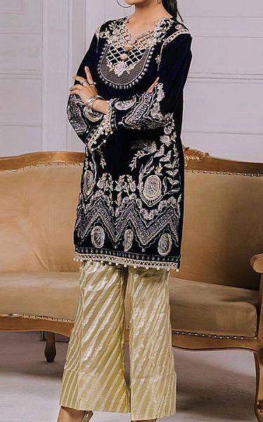 Al Zohaib Black Velvet Kurti | Pakistani Winter Dresses- Image 2