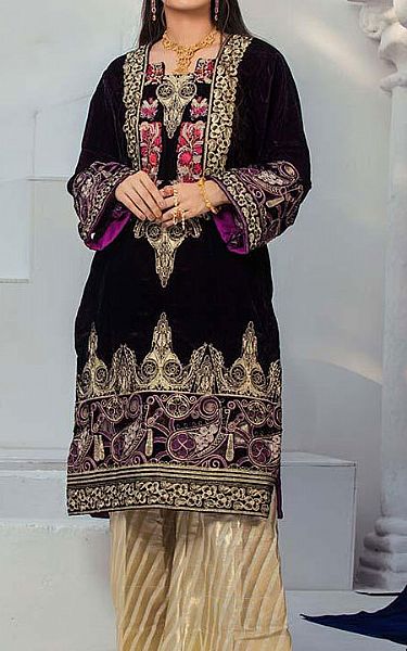 Al Zohaib English Violet Velvet Kurti | Pakistani Winter Dresses- Image 1