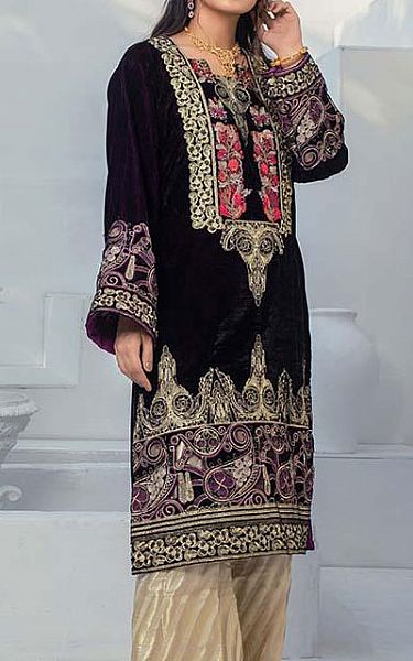 Al Zohaib English Violet Velvet Kurti | Pakistani Winter Dresses- Image 2