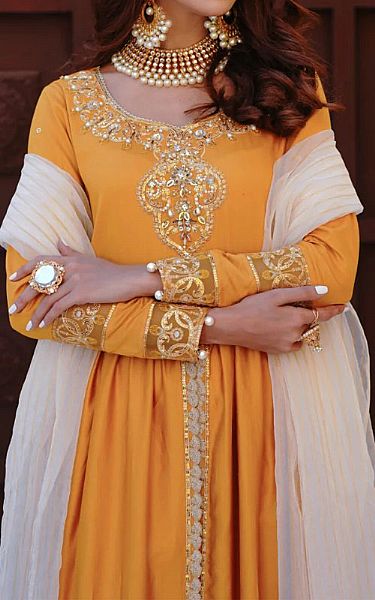 Anamta Orange Cotton Suit | Pakistani Winter Dresses- Image 1