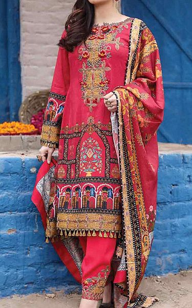 Anamta Cerise Pink Linen Suit | Pakistani Winter Dresses- Image 1