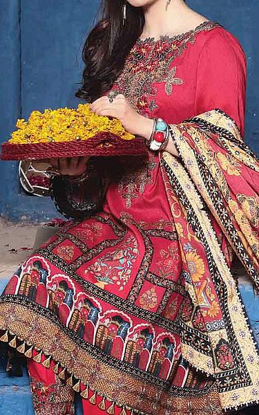 Cerise Pink Linen Suit | Anamta Pakistani Winter Dresses