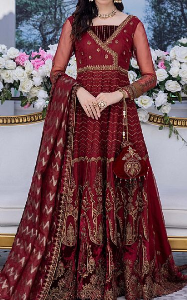 Anamta Rosewood Organza Suit | Pakistani Embroidered Chiffon Dresses- Image 1