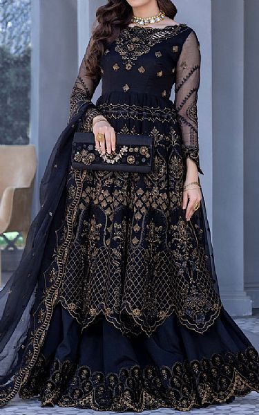 Anamta Navy Blue Organza Suit | Pakistani Embroidered Chiffon Dresses- Image 1