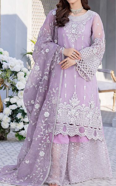 Anamta Lilac Organza Suit | Pakistani Embroidered Chiffon Dresses- Image 1