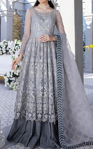 Anamta Santa Grey Organza Suit | Pakistani Embroidered Chiffon Dresses- Image 1