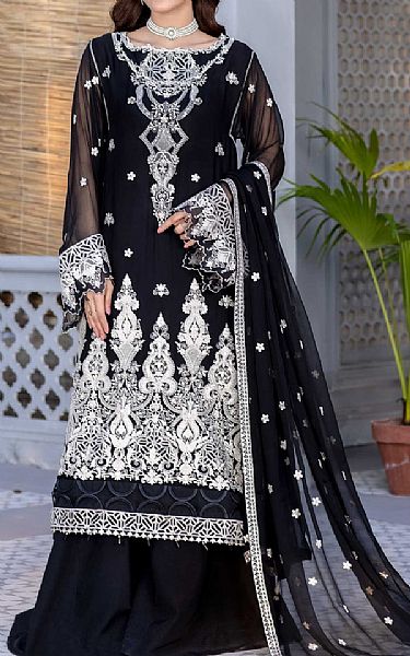 Anamta Black Chiffon Suit | Pakistani Embroidered Chiffon Dresses- Image 1
