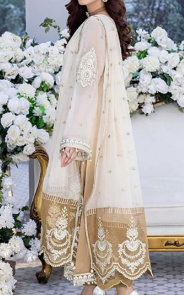Anamta White/Light Taupe Chiffon Suit | Pakistani Embroidered Chiffon Dresses- Image 2