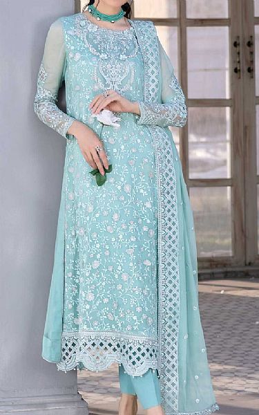 Anamta Sky Blue Chiffon Suit | Pakistani Embroidered Chiffon Dresses- Image 1