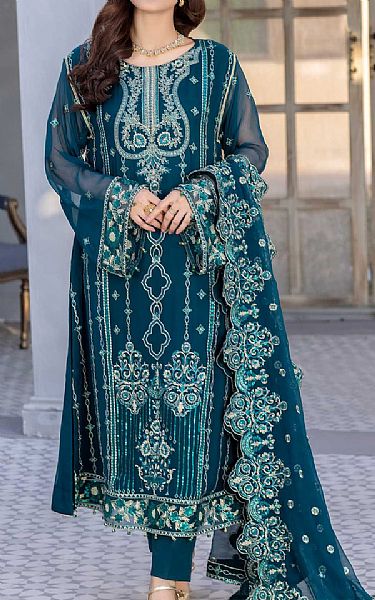 Anamta Blue Whale Chiffon Suit | Pakistani Embroidered Chiffon Dresses- Image 1