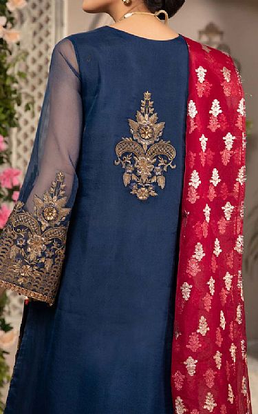 Anamta Prussian Blue Organza Suit | Pakistani Embroidered Chiffon Dresses- Image 2