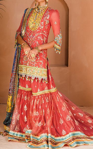 Anaya Pastel Red Chiffon Suit | Pakistani Embroidered Chiffon Dresses- Image 1