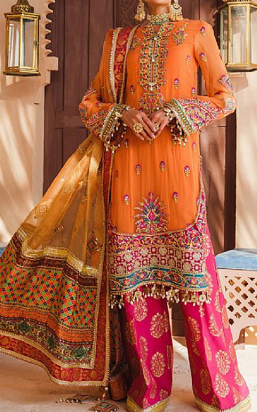 Anaya Safety Orange Chiffon Suit | Pakistani Dresses in USA- Image 1