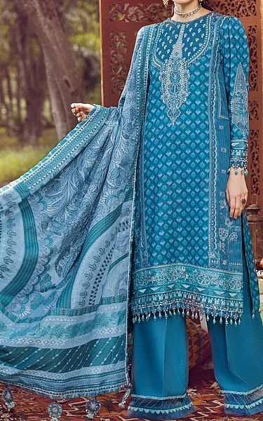 Anaya Denim Blue Linen Suit | Pakistani Winter Dresses- Image 1