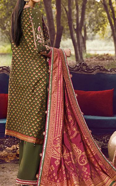 Anaya Olive Green Jacquard Suit | Pakistani Winter Dresses- Image 2