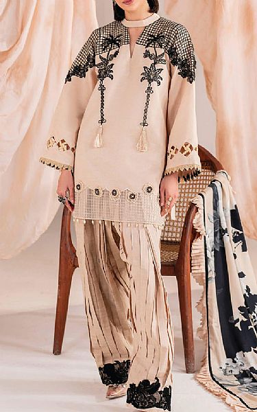 Asifa N Nabeel Ivory/Black Khaddar Suit | Pakistani Winter Dresses in USA- Image 1