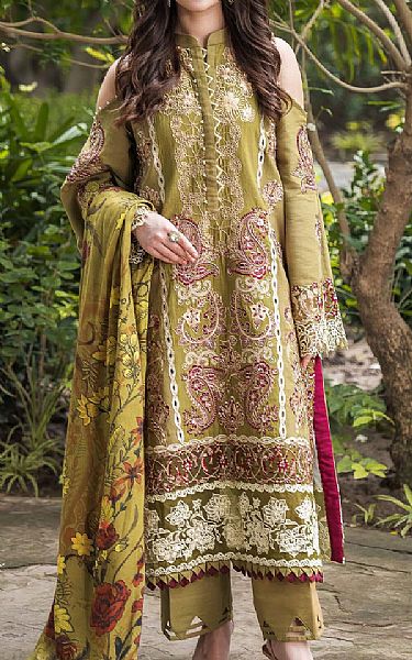 Asifa N Nabeel Olive Green Viscose Suit | Pakistani Winter Dresses in USA- Image 1