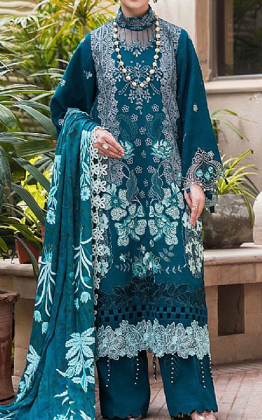 Asifa N Nabeel Teal Viscose Suit | Pakistani Winter Dresses in USA- Image 1