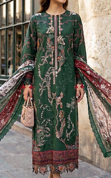 Asifa N Nabeel Green Lawn Suit | Pakistani Lawn Dress in USA- Image 1