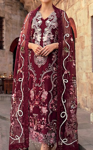 Asifa N Nabeel Maroon Lawn Suit | Pakistani Lawn Dress in USA- Image 1