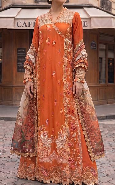 Asifa N Nabeel Shocking Orange Lawn Suit | Pakistani Lawn Dress in USA- Image 1