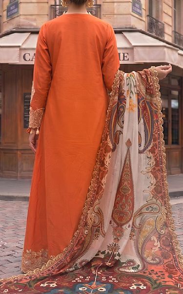 Asifa N Nabeel Shocking Orange Lawn Suit | Pakistani Lawn Dress in USA- Image 2