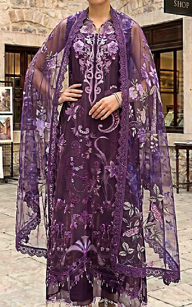 Asifa N Nabeel Plum Purple Lawn Suit | Pakistani Lawn Dress in USA- Image 1