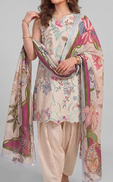 Asifa N Nabeel Ivory Lawn Suit | Pakistani Lawn Dress in USA- Image 1